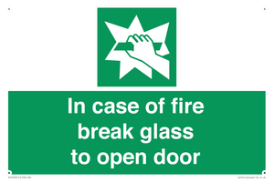 In case of fire break glass to open door